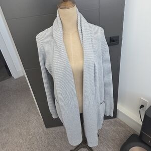 Light Gray Oversized Open-Front Knit Cardigan Sweater